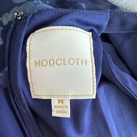 Modcloth Floral Dress M Navy Blue Halter High Neck Sleeveless Lined Skirt - Picture 6 of 8